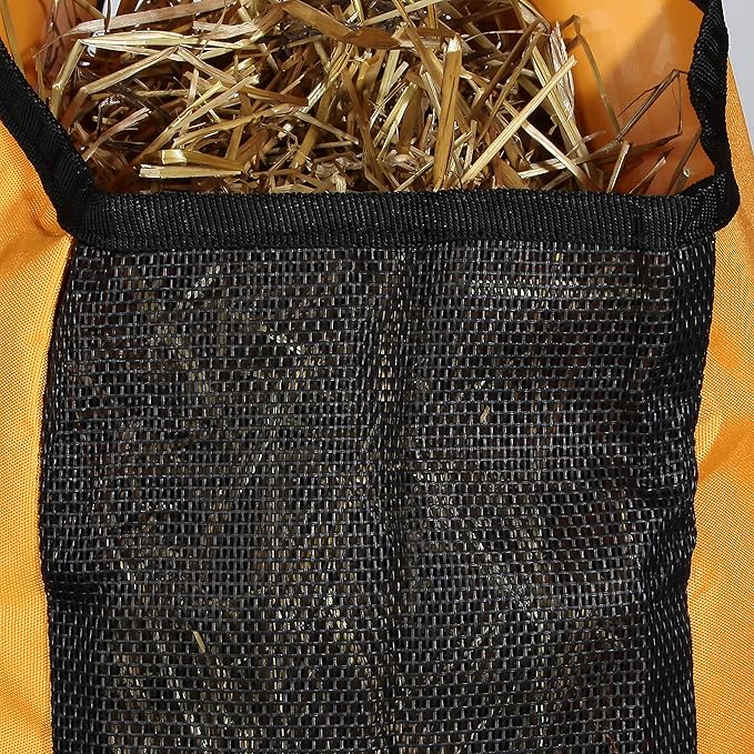 Majestic Ally 1200 D Hay Feeder Tote Bag for Horses, Sheep with Reflective Trim- Reduces Waste - Comes with 36” Hay Net. (Red)