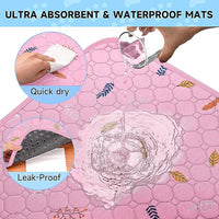 Sunheir 2 Pack Washable Guinea Pig Pee Pads, 24" x 48" Waterproof Reusable Guinea Pig Cage Liners, Absorbent Bedding Training Mat for Small Animal Guinea Pigs Rabbit Bunny Hamster - Pink