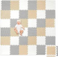 Non-Toxic Extra-Thick 36 Piece Children Play & Exercise Mat - 6 ft x 6 ft (Square) / Warm Grey/Cream/Sand
