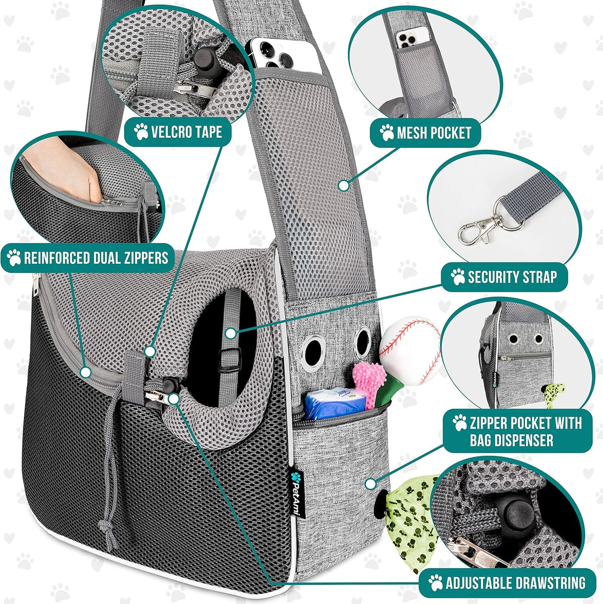 PetAmi Dog Sling Carrier for Small Dog - Gray - image 3