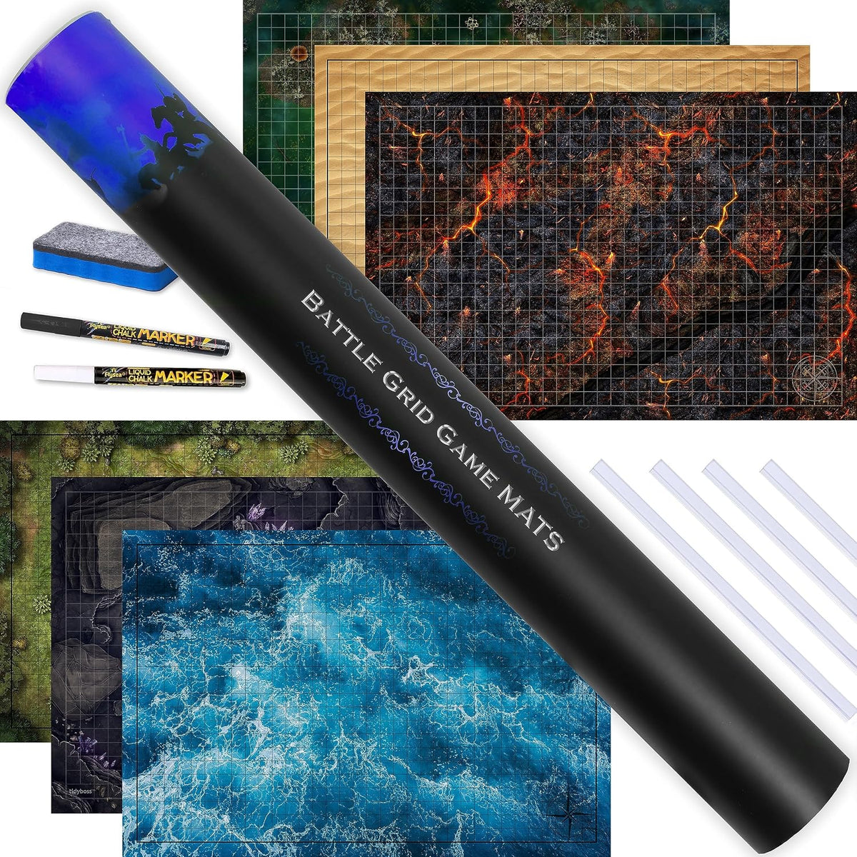 Tidyboss DND Starter Set, 3 x Double Sides 24x 36 Game Grid Mat - 3-pack Expansion
