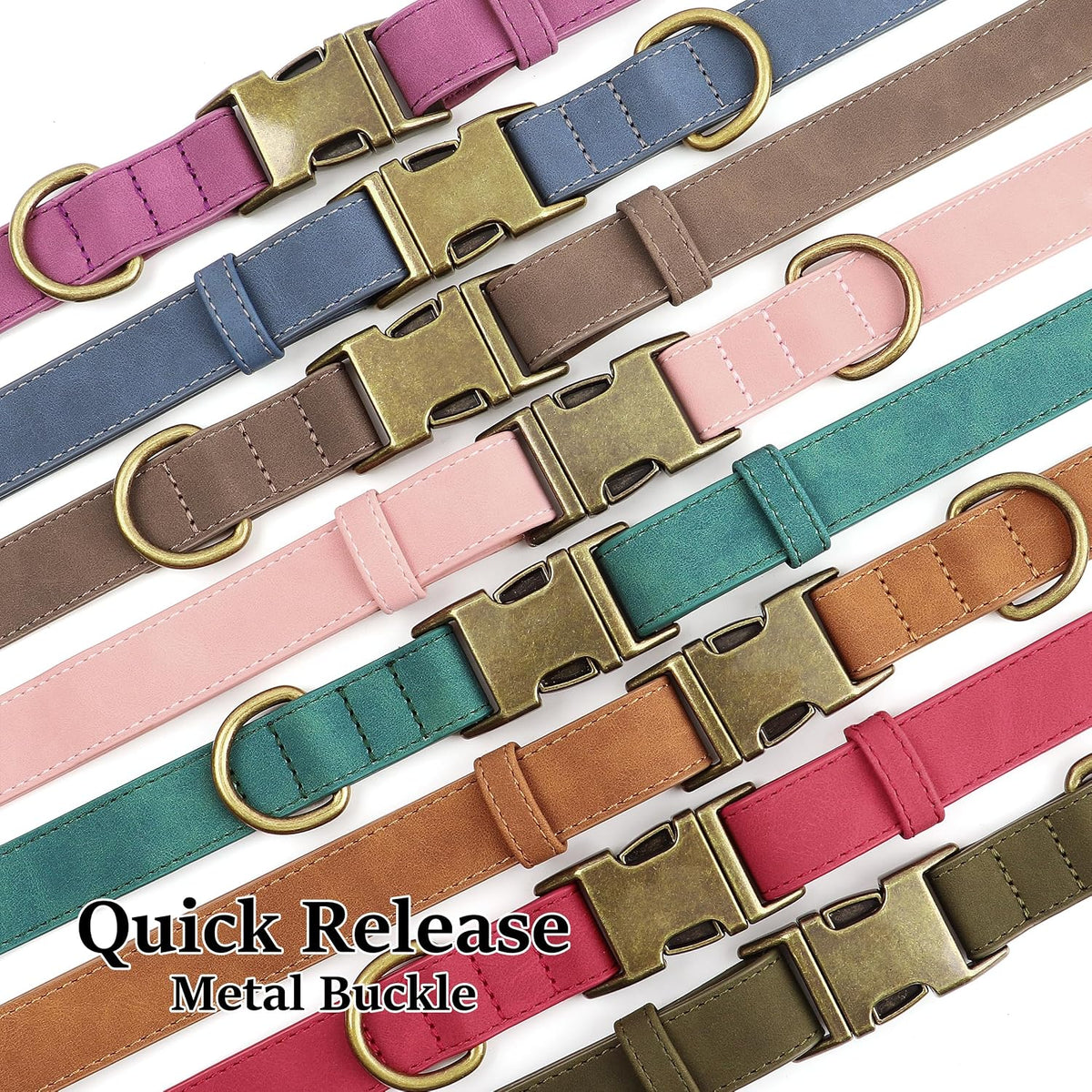 Soft PU leather large dog collar with quick release metal clasp and D ring - view 4
