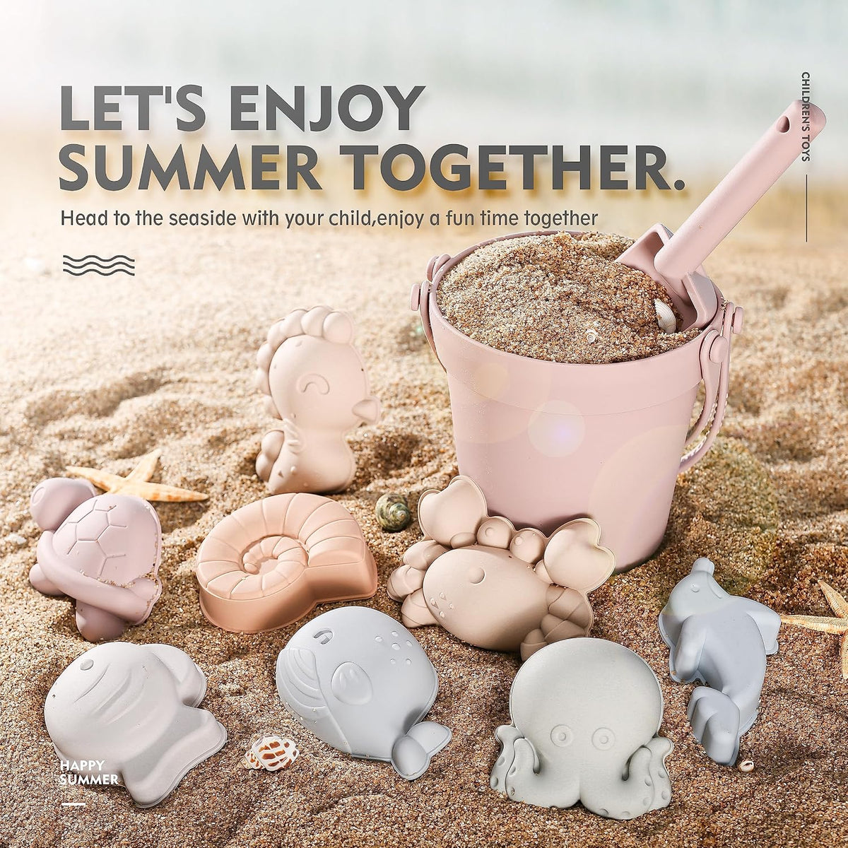 MarcZero 11Pcs Silicone Beach Toys, Bucket & Sand Toys - Pink - image 3
