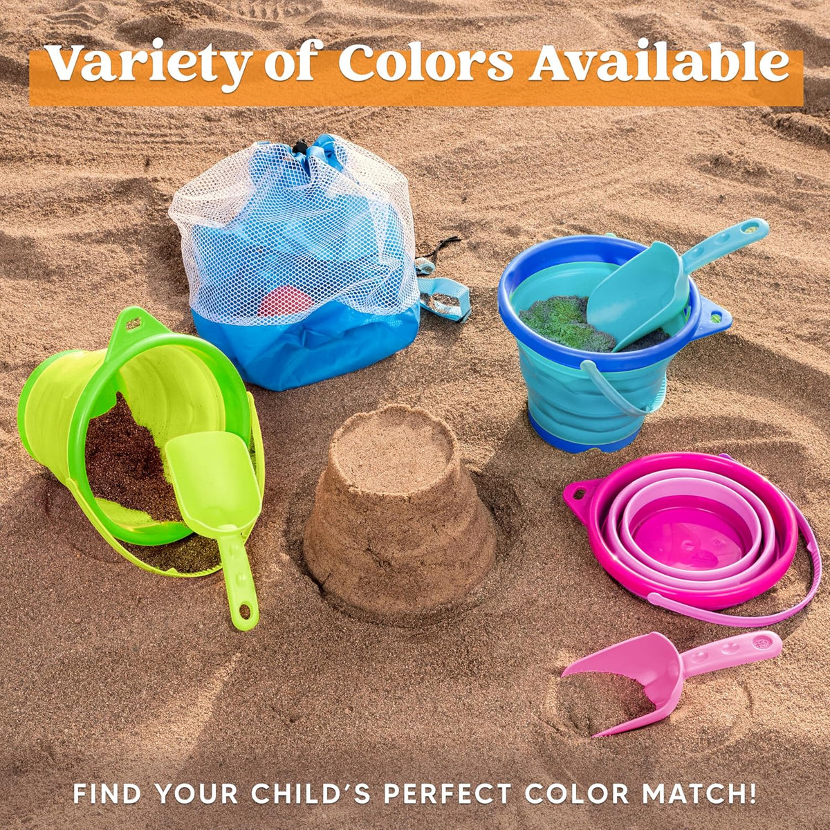 JOYIN Foldable Beach Bucket Set, Camping Gear, Travelling - Blue/Pink/Green - image 4
