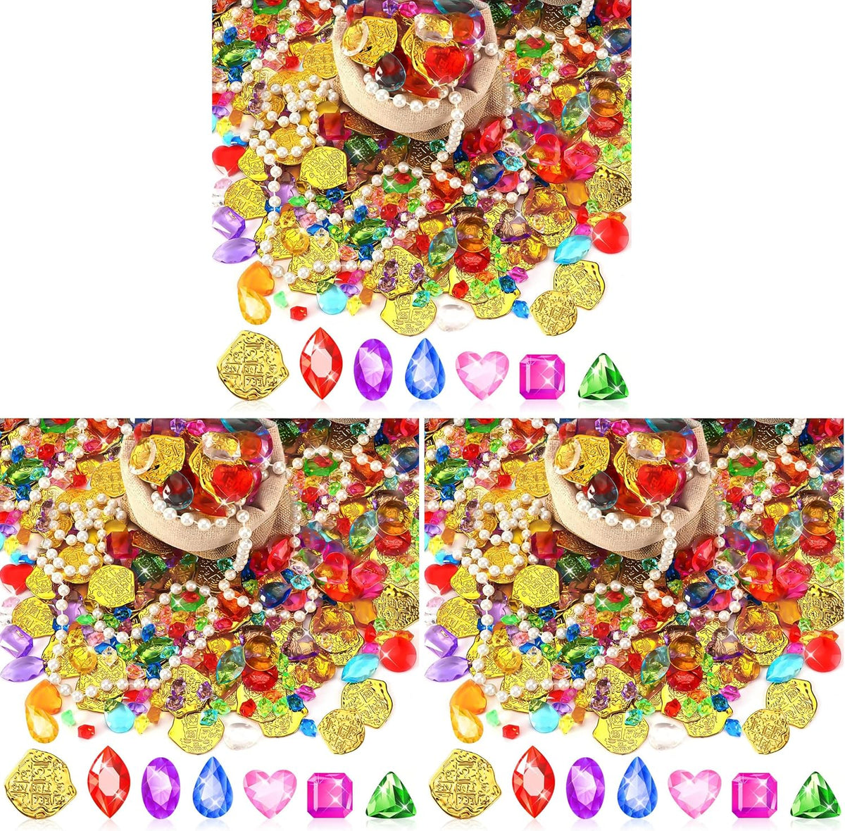 MARFOREVER pirate treasure pool toys with colorful gems, gold coins, pearl necklaces and drawstring  - view 2