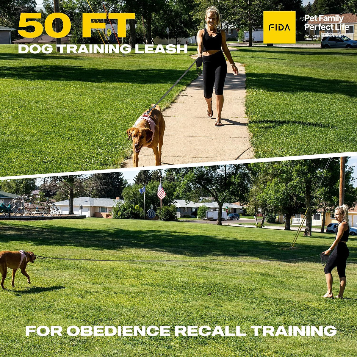 Fida Obedience Recall Training Agility Lead, Orange - 50FT / Black - image 2