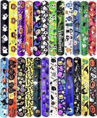 Dminya 24 pack Halloween slap bracelets for kids with skull, pumpkin, ghost and bat prints - view 2