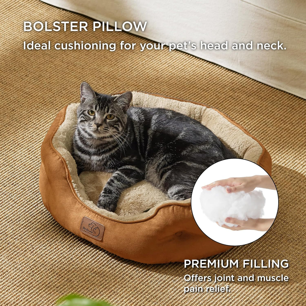 Bedsure Small Dog Bed Washable, Round Cat Beds for Indoor Cats - 20"L x 19"W x 6"Th / Terracotta - image 3