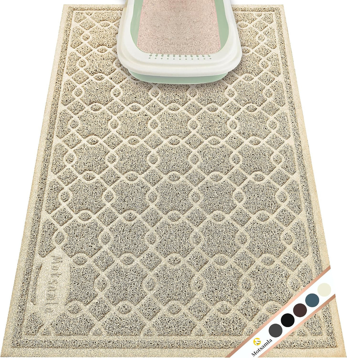 35x24 Inch Large Cat Litter Box Mat, Scatter Control, Waterproof – Daily Care for Cats - 1 Count (Pack of 1) / L-Beige