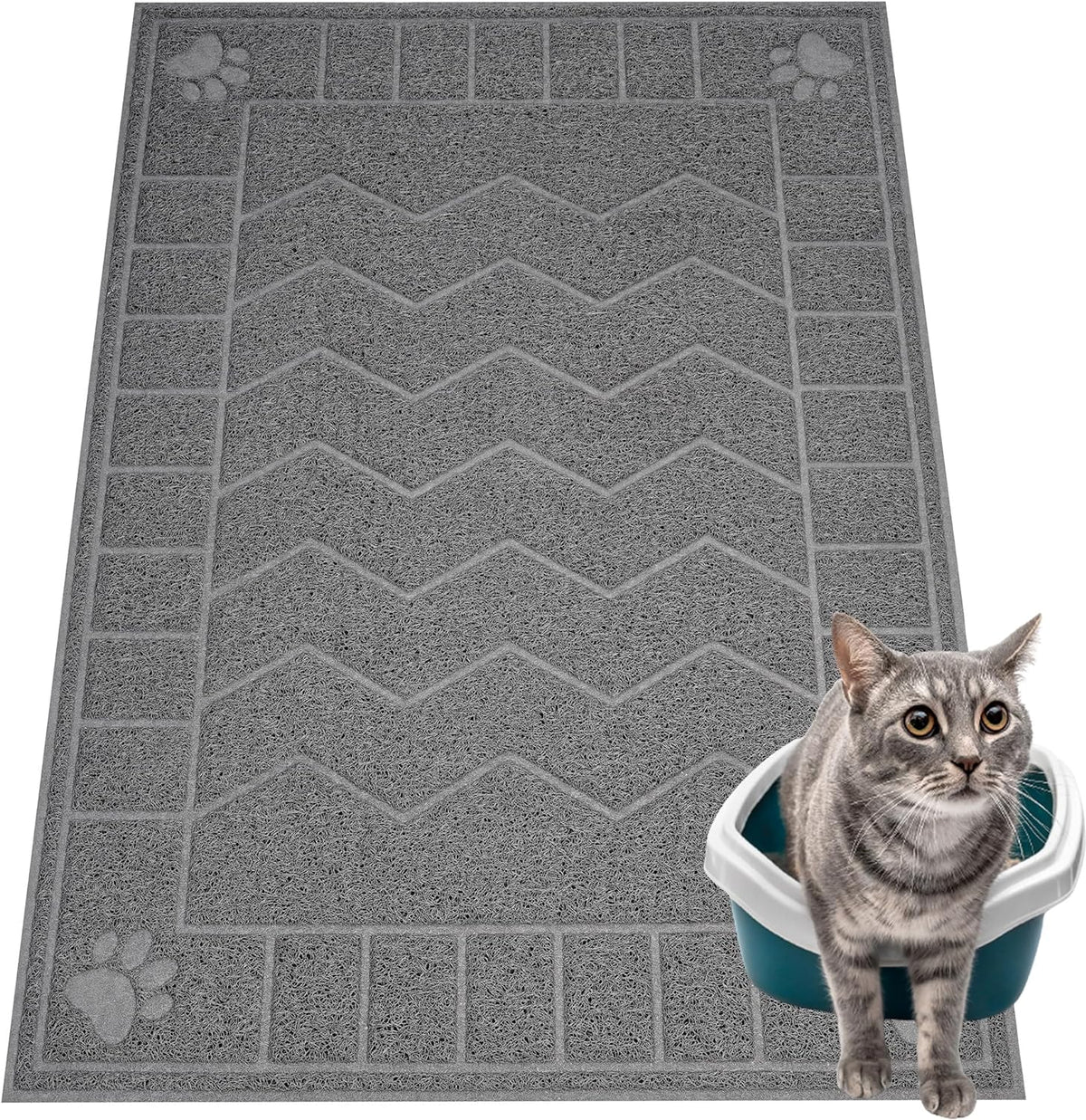 Cat Litter Box Mat, 47" x 35" Large Waterproof Litter Trapping Mat – Daily Care for Cats - Grey / X-Large（35" x 24" )