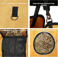 Majestic Ally 1200 D Hay Feeder Tote Bag for Horses, Sheep with Reflective Trim- Reduces Waste - Comes with 36” Hay Net. (Royal Blue)