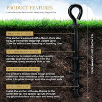 ROYAL-PAW Dog Tie Out Stake - for Large Dogs up to 210 lbs - Heavy Duty Dog Stake for Yard, Beach & Camping Outside - Best in Ground Anchor for a Dog Cable, Leash, Lead Tether (1, Black)