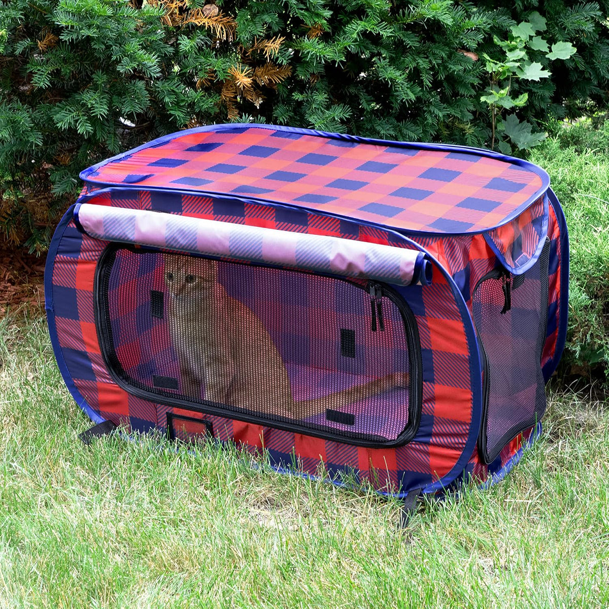 SportPet Designs Large Pop Open Kennel, Portable Cat Cage Kennel - Red - image 3
