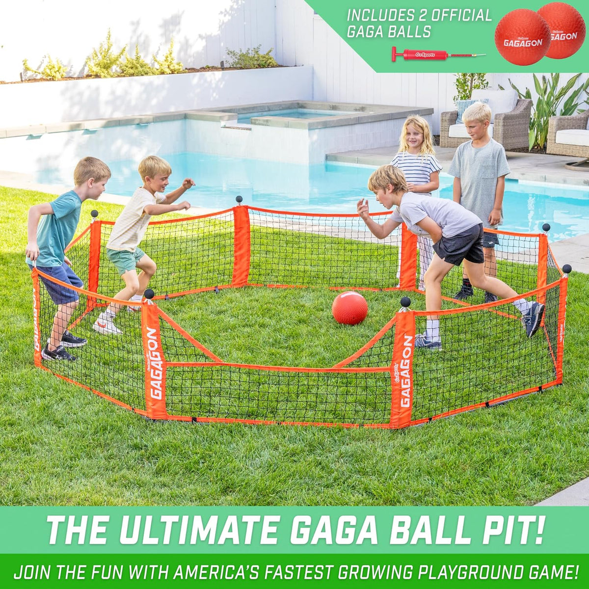 GoSports Gagagon portable gaga ball pit with rubber feet and foam pole toppers - view 2