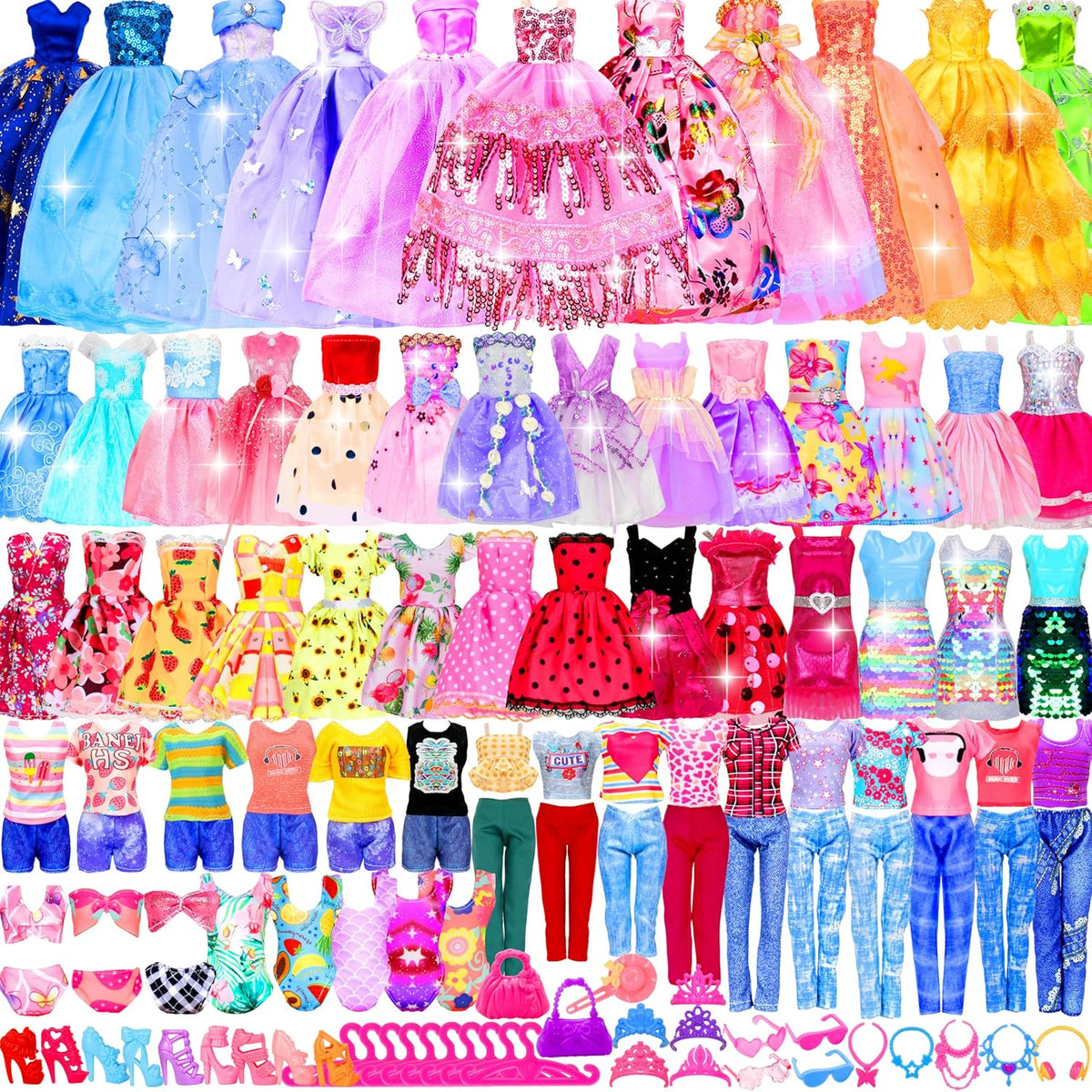 195 Pcs Doll Clothes and Accessories Kit, Include Princess Gowns