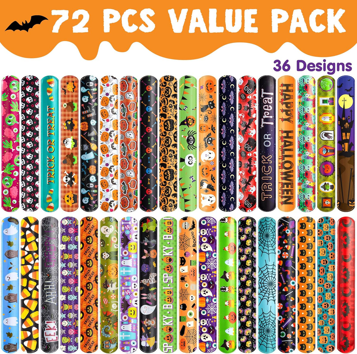 JOYIN 72 PCS Halloween Slap Bracelets for Kids - Spooky Night Mix - image 2