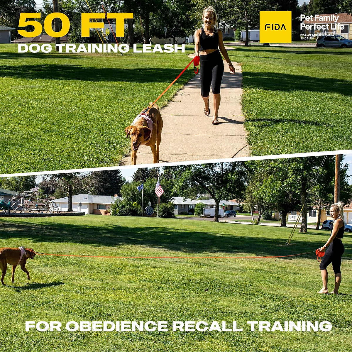 Fida Obedience Recall Training Agility Lead, Orange - 50FT / Neon Orange - image 2