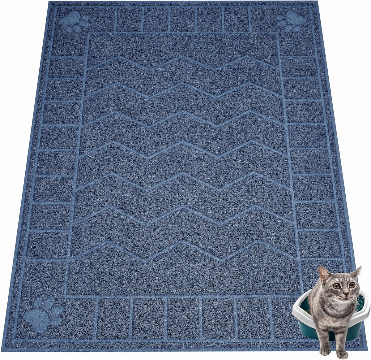 Cat Litter Box Mat, 47" x 35" Large Waterproof Litter Trapping Mat – Daily Care for Cats - Blue / 2X-Large（47" x 35")