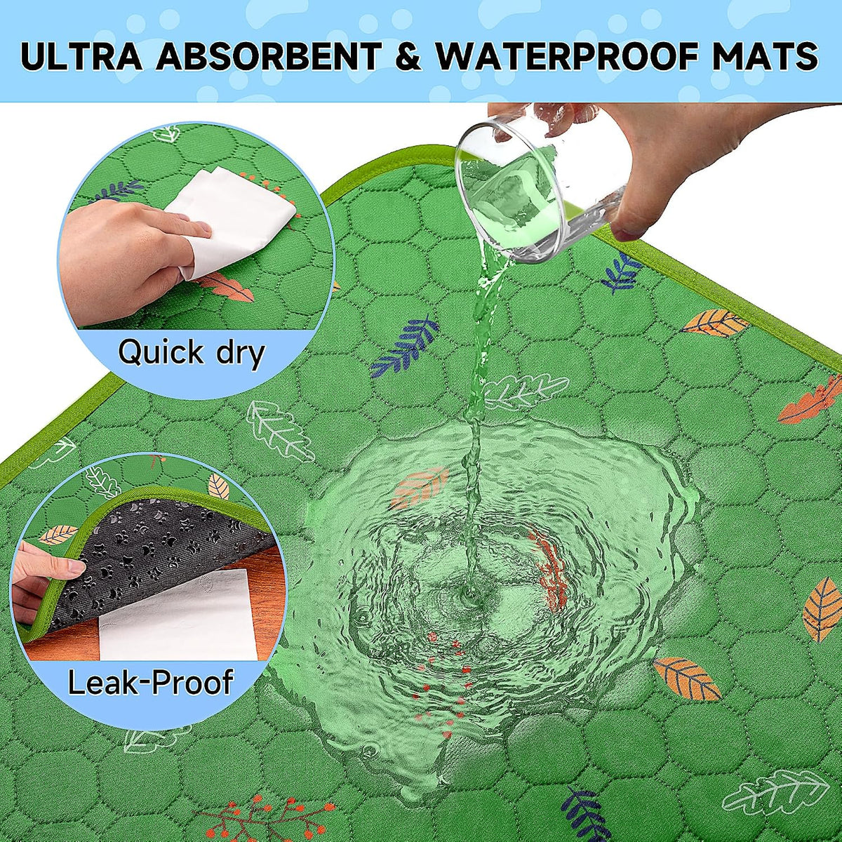 Washable Pee Pads for Dogs - Leaves - Green / 48x48 Inch (Pack of 2) - image 3