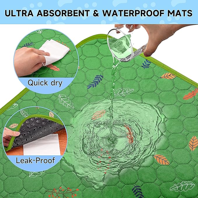 Sunheir 2 Pack Washable Guinea Pig Pee Pads, 24" x 48" Waterproof Reusable Guinea Pig Cage Liners, Absorbent Bedding Training Mat for Small Animal Guinea Pigs Rabbit Bunny Hamster - Green