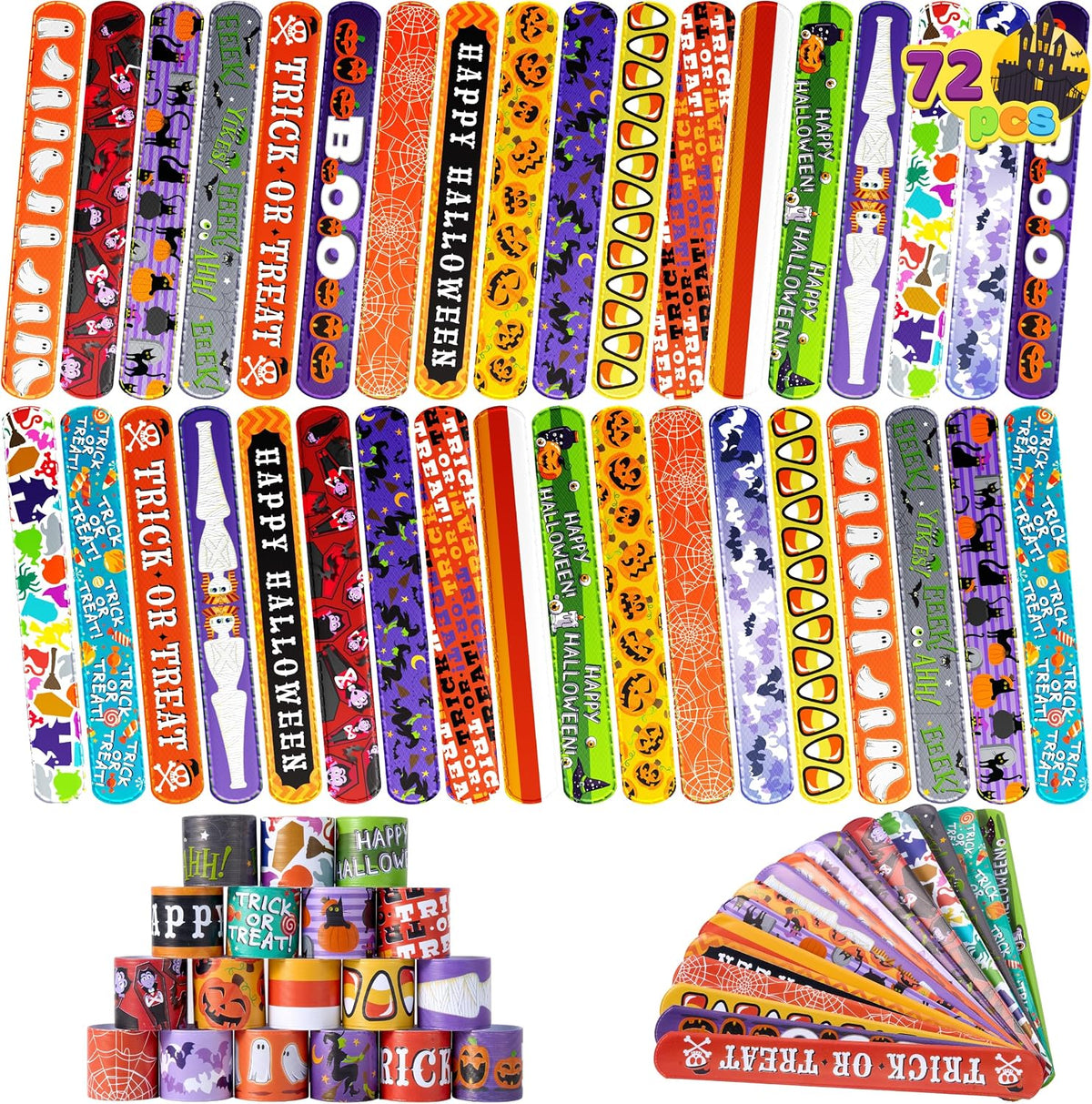 JOYIN 72 PCS Halloween Slap Bracelets for Kids - Halloween Party