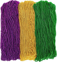 Huskein Bead Necklace, 33" Colorful Mardi Gras Beads Necklaces - Purple Gold Green / 12