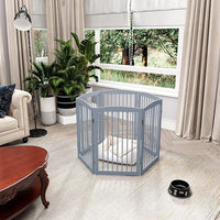 Freestanding Pet Gate for Dogs, Indoor Wooden Foldable Dog Gate for House, Extra Wide, Pet Fence for Stairs, Doorways, Halls, Support Feet Included, 120 Inch Wide, 6 Panels 32",Grey