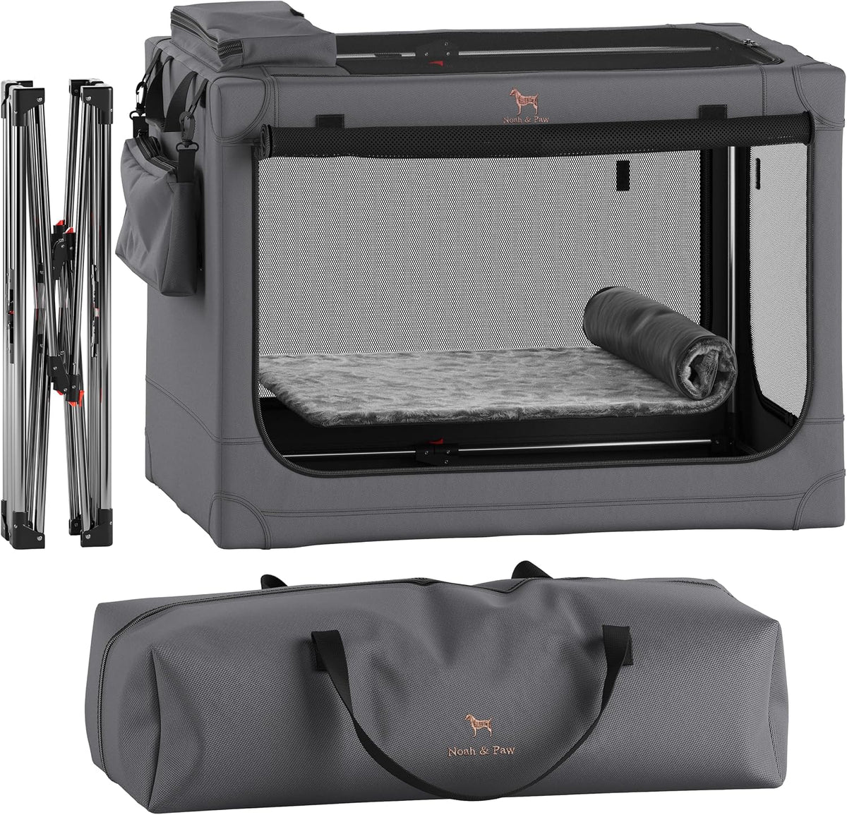 Noah & Paw XXL Collapsible Dog Crate, 42" - Grey / 35.5"L x 25.2"W x 23.4"H