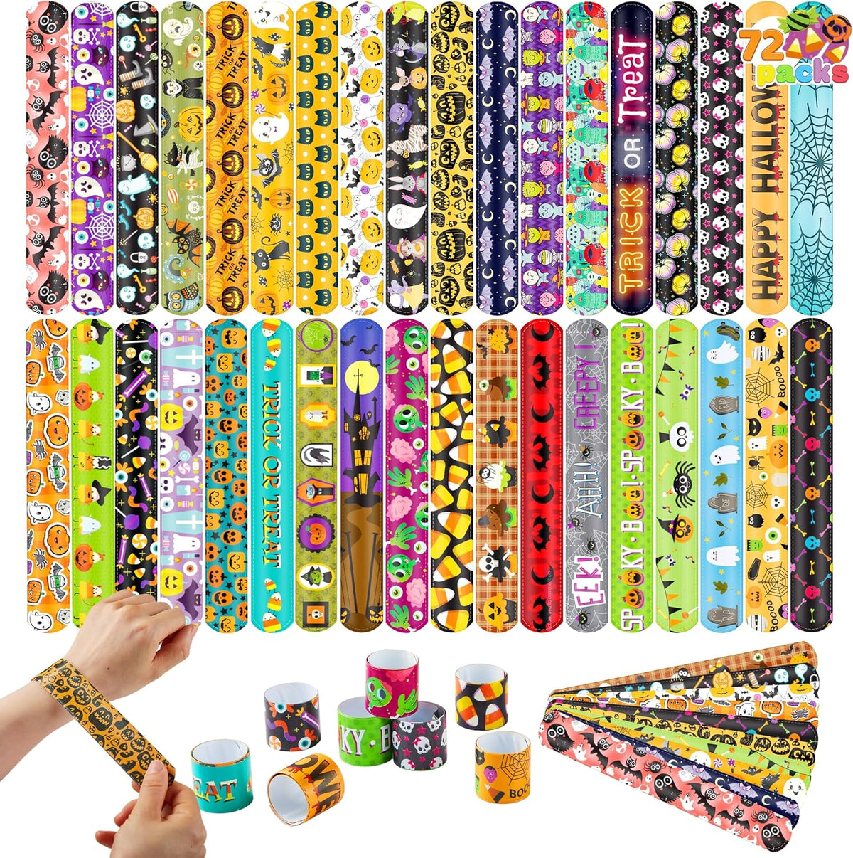 JOYIN 72 PCS Halloween Slap Bracelets for Kids - Spooky Night Mix