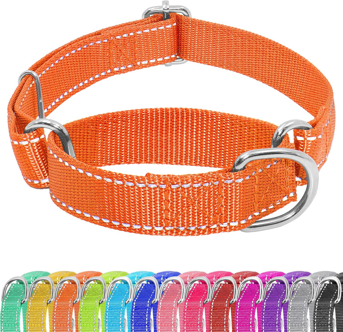 Martingale Dog Collar, Adjustable No Buckle Slip Collar, XS - Orange / Small(Length:11-15'', Width:3/4'')