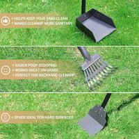 Heeyoo Dog Pooper Scooper, Dog Poop Tray and Rake Set, Pet Waste Removal Scoop with Long Adjustable Sectional Stainless Handles