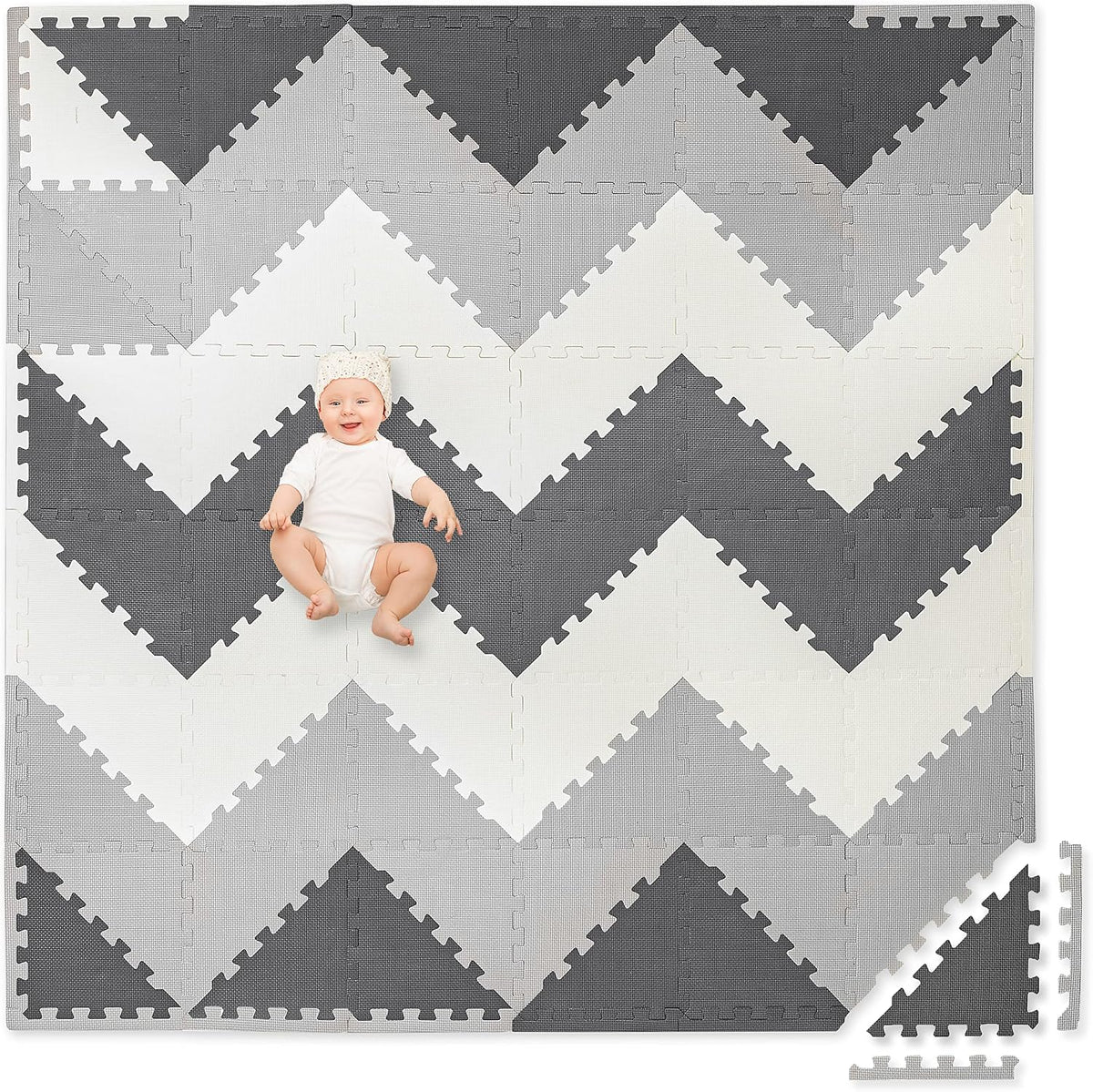 Non-Toxic Extra-Thick 36 Piece Children Play & Exercise Mat - 6x6' (Triangle) / Grey/Cream/Charcoal