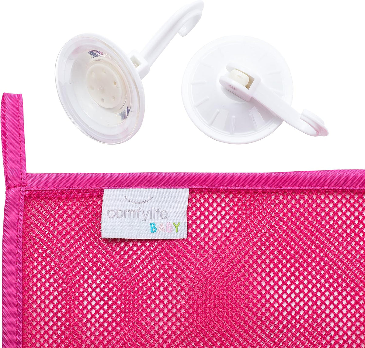 2 x Mesh Bath Toy Organizer + 8 Ultra Strong Hooks - Pink 2-Pack - image 4