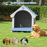 Dog House Outdoor, Plastic Small Dog House-Weatherproof Design with Air Vents & Elevated Floor - Blue / 32.95" L x 31.5" W x 37.88" H - image 4