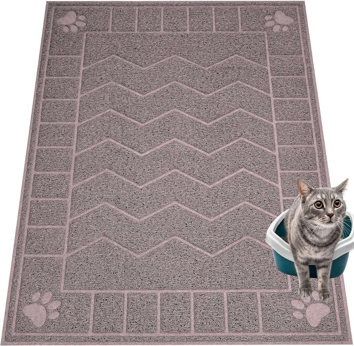 Cat Litter Box Mat, 47" x 35" Large Waterproof Litter Trapping Mat – Daily Care for Cats - Sand Grey / 2X-Large（47" x 35")