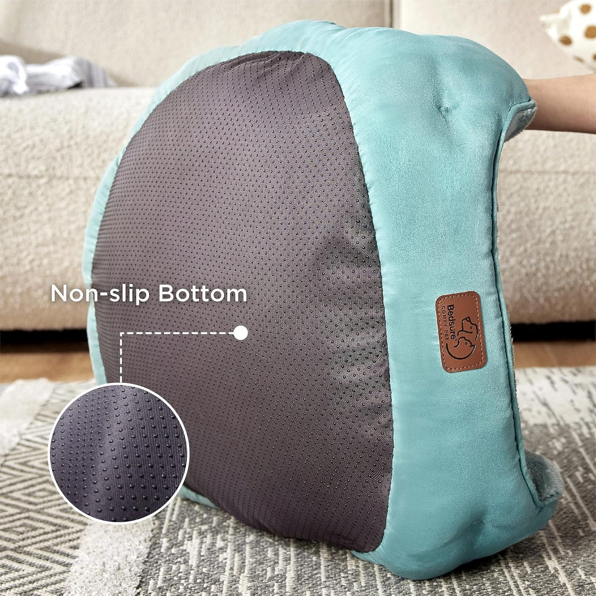 Bedsure Small Dog Bed Washable, Round Cat Beds for Indoor Cats - 25"L x 21"W x 8"Th / Washed Blue - image 3