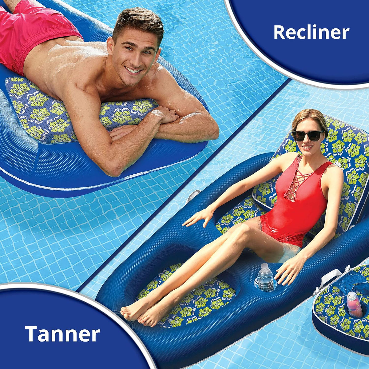Aqua Campania Ultimate 2-in-1 Pool Float Lounge - One Size / Campania Royal/Lime Hibiscus - XLarge - image 4