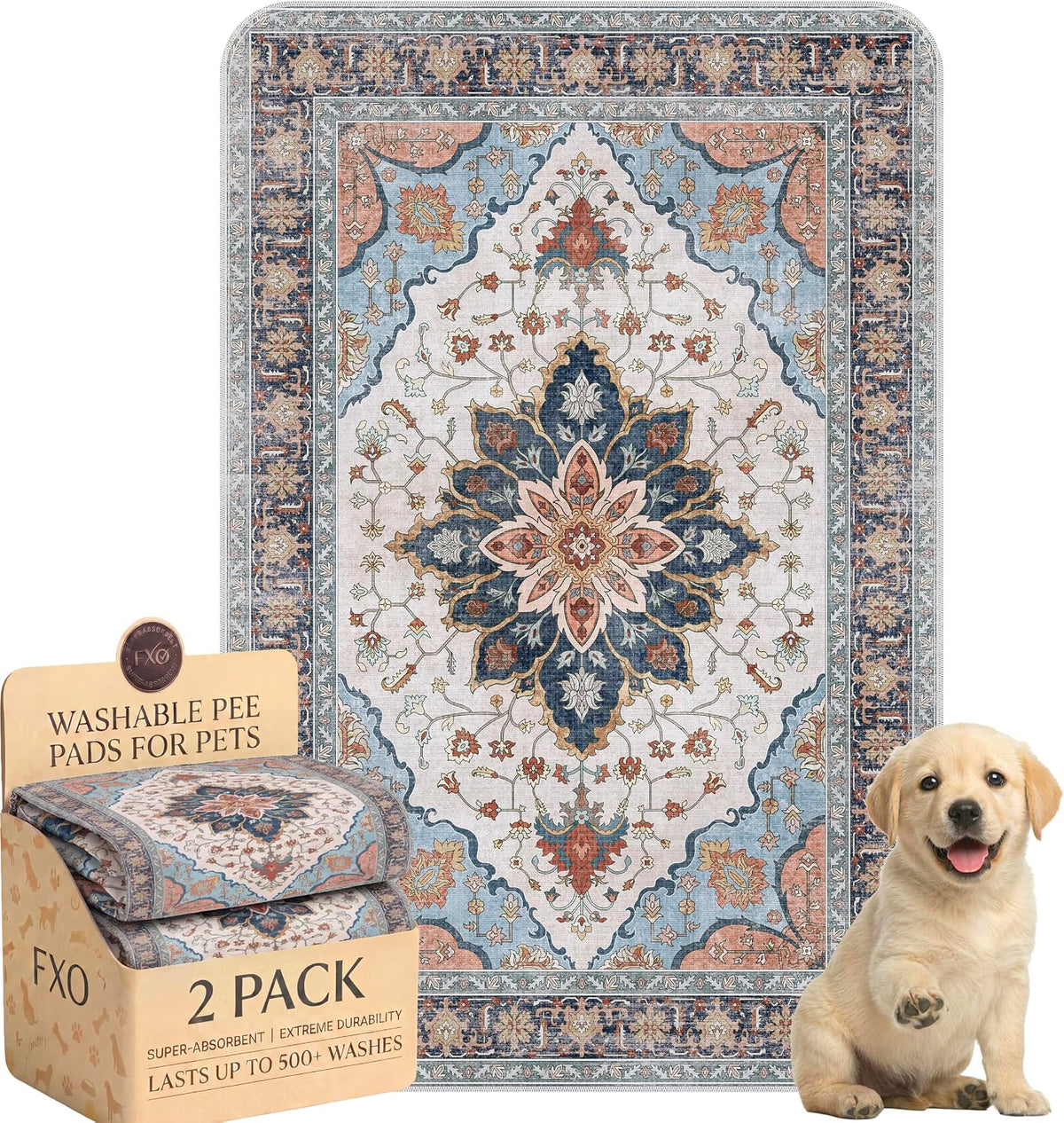Washable Pee Pads for Dogs - 24"x36" (Pack of 2) / Blue Floral