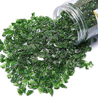 TWINKLING High Luster Fire Glass Gravel Stone Glitter,Broken Glass,Fire Gems Chips,Crushed Glass for Fire Pit Crafts Resin Art Aquarium Garden Decoration,3-6mm,1-Pound Jar (Dark Green)