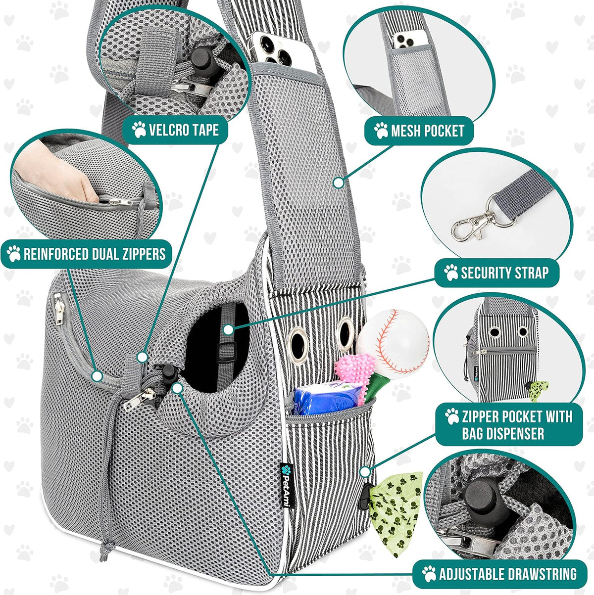 PetAmi Dog Sling Carrier for Small Dog - Stripe Black - image 3