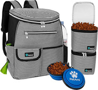 PetAmi Dog Travel Bag Backpack, Airline Approved Dog Bags for Traveling, Puppy Diaper Bag Supplies, Pet Camping Essentials Hiking Accessories Dog Gift, Food Container, Collapsible Bowls, Stripe Black
