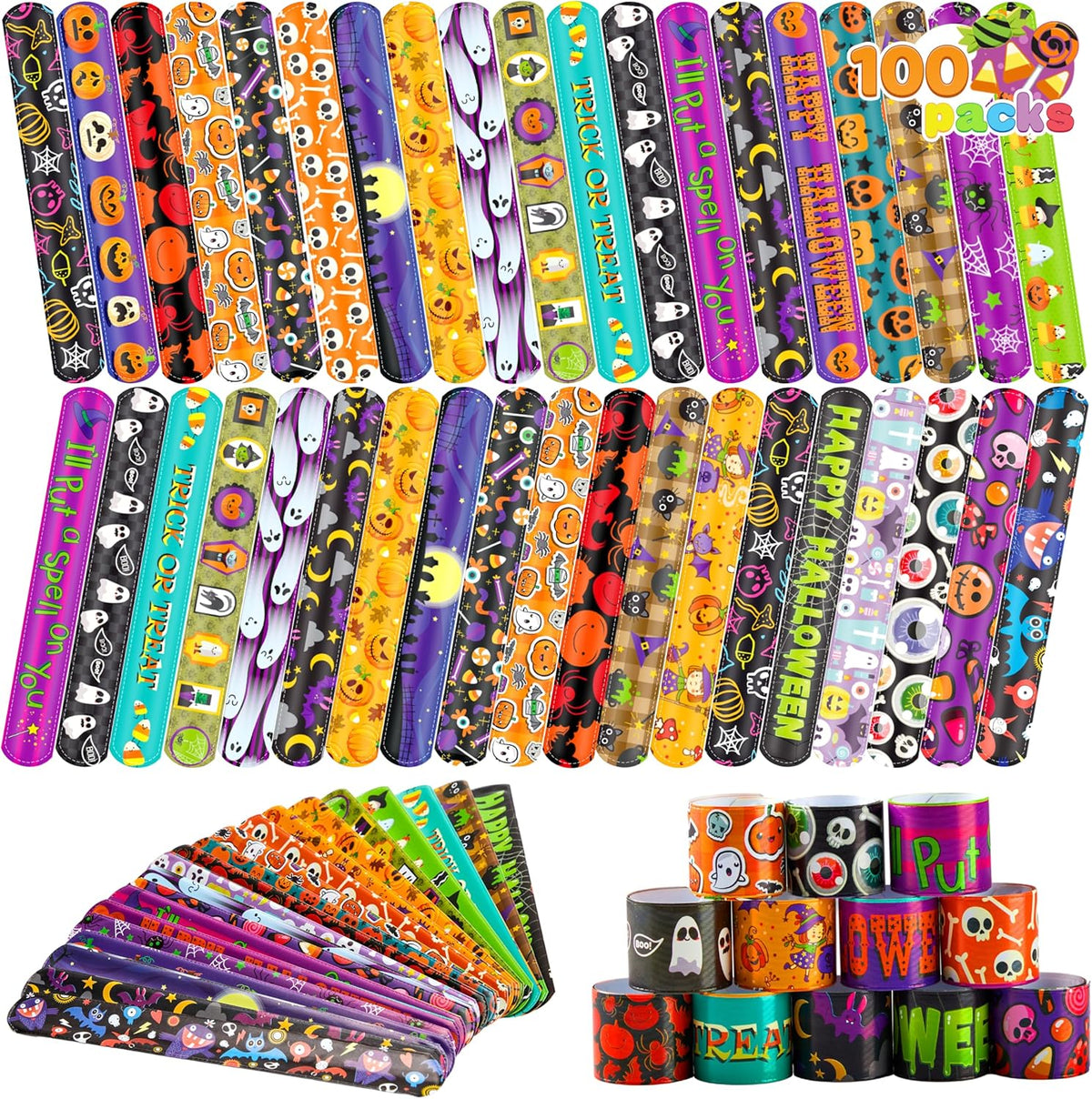 JOYIN 100 PCS Halloween Slap Bracelets for Kids