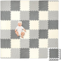 Non-Toxic Extra-Thick 36 Piece Children Play & Exercise Mat - 6 ft x 6 ft (Square) / Grey/Cream/Charcoal