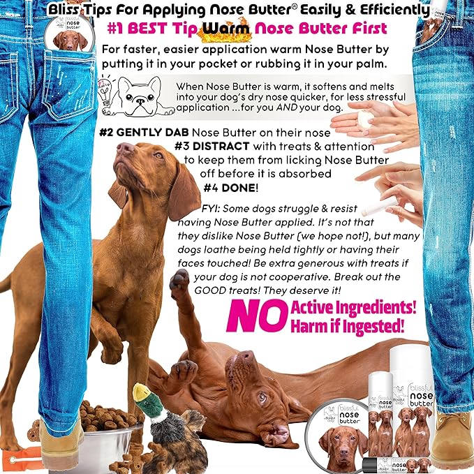 The Blissful Dog Vizsla Nose Butter for Dry, Cracked Skin, Lick-Safe Dog Nose Balm with Moisturizing Shea Butter, Almond, Olive, and Essential Oils, Pet Supplies, Uncented, 0.15 oz.
