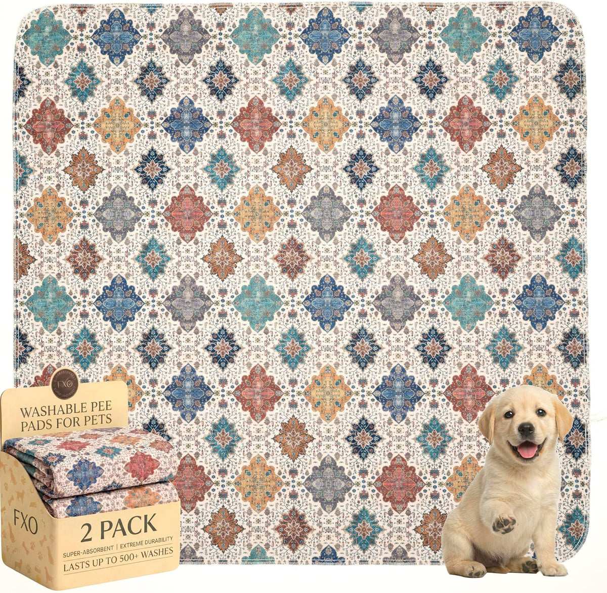 Washable Pee Pads for Dogs - 36"x36" (Pack of 2) / Colorful Day
