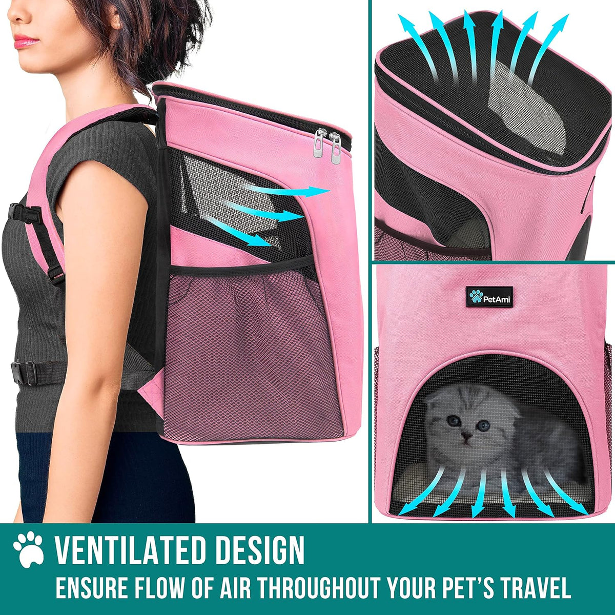 PetAmi Cat Backpack Carrier for Small Dogs and Large Cats - Pink - image 4