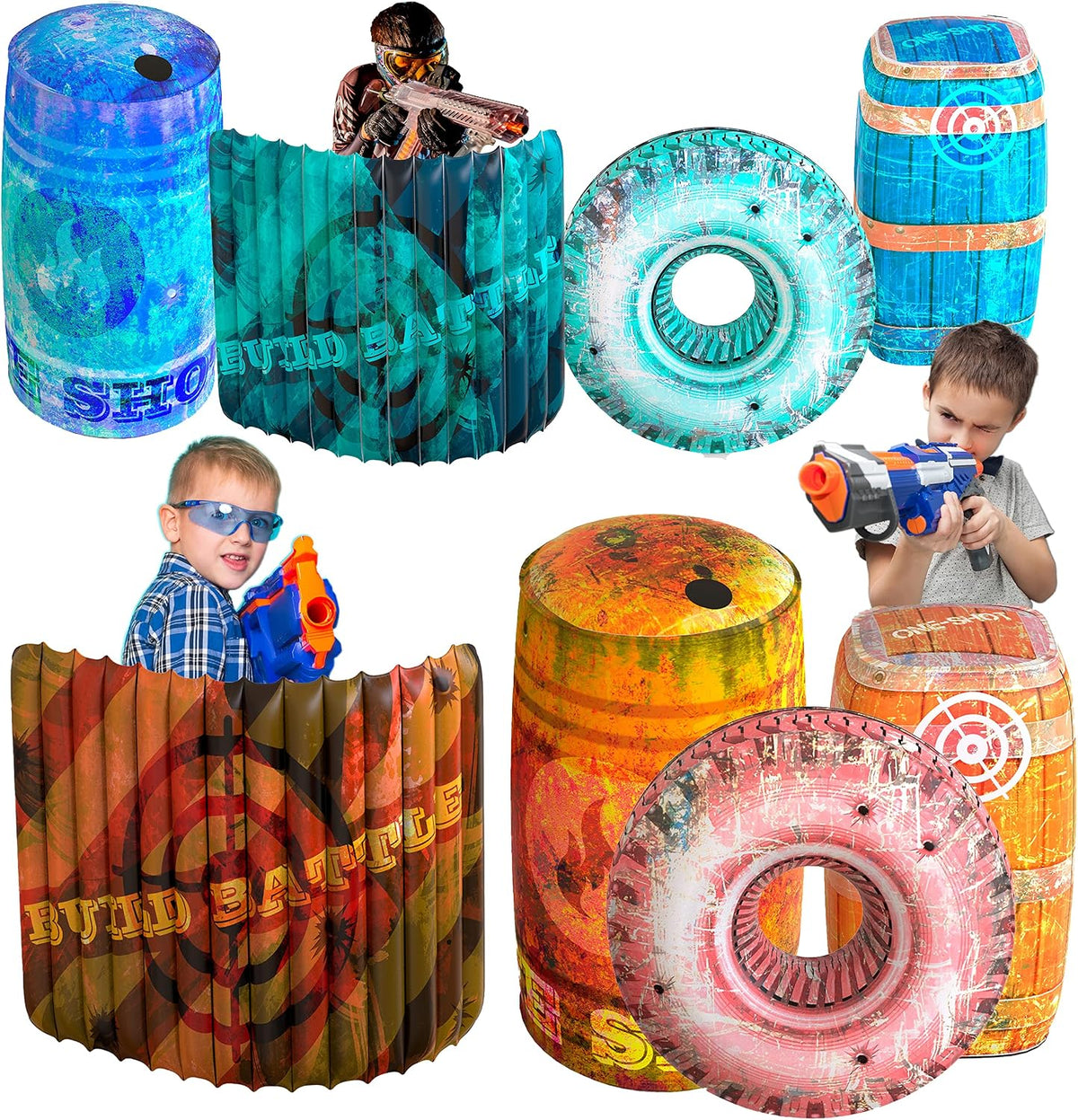 Skywin Inflatable Obstacles, Inflatable Battle Bunkers - 2 Pack / Blue & Orange