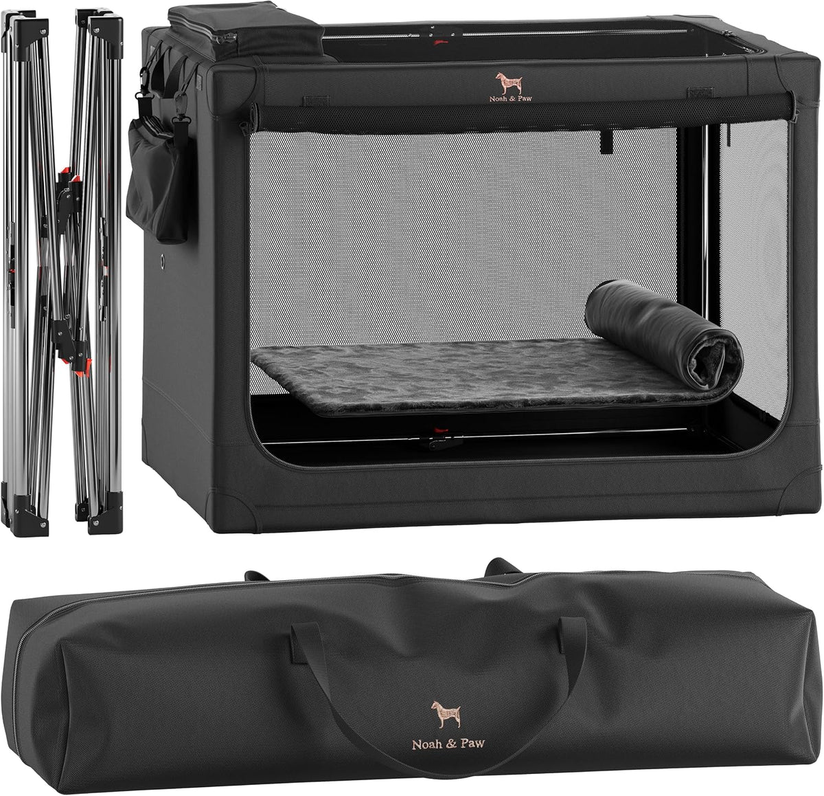 Noah & Paw XXL Collapsible Dog Crate, 42" - Black / 42.0"L x 31.0"W x 31.0"H