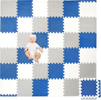 Non-Toxic Extra-Thick 36 Piece Children Play & Exercise Mat - 6 ft x 6 ft (Square) / Grey/Cream/Navy