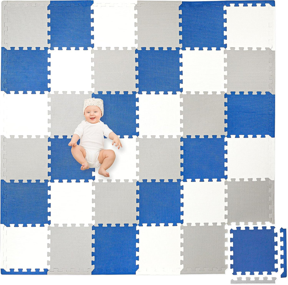 Non-Toxic Extra-Thick 36 Piece Children Play & Exercise Mat - 6 ft x 6 ft (Square) / Grey/Cream/Navy